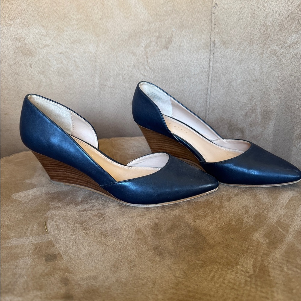 Navy blue leather wedge